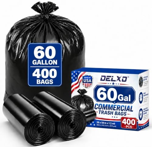 Delxo 55-60 Gallon Trash Bags, 400 Count, 38” x 56” Heavy Duty Garbage Bags by Delxo