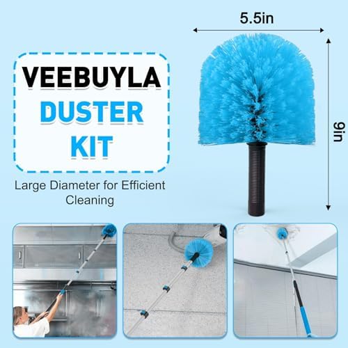 18FT Reach Cobweb Duster with Extension Pole - Spider Web Brush for Cleaning with 3-12FT 4-Section Flip-Lock Telescopic Pole, Effortlessly Cleans High Indoor & Outdoor Webs - Image 3
