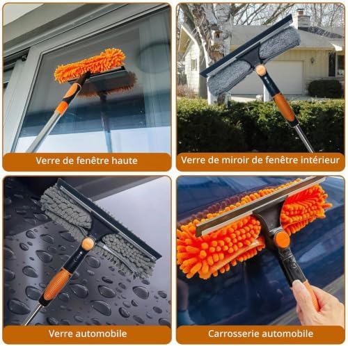 20 ft+ Reach Squeegee Window Cleaner Duster 2 in 1 Rotatable Window Cleaning Tool Kit with 3-14 ft Extension Pole, Window Washing Equipment for Indoor Outdoor Window Car Glass - 3 Pads - Image 5