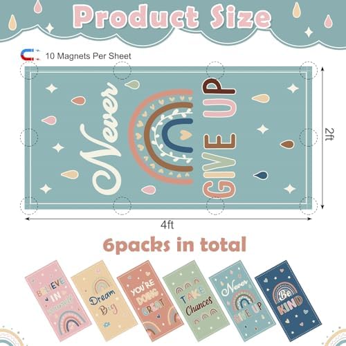 6pcs Classroom Inspirational Fluorescent Magnetic Light Covers,2x4 FT Boho - Image 2