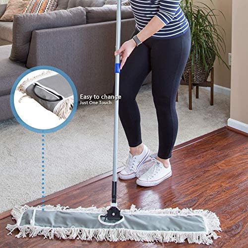 36" Industrial Cotton Floor Dust Mop with Adjustable Steel Handle - Commercial Mops for Hardwood, Tiles, Laminate, Vinyl, Garage epoxy, Bamboo Surface Cleaning and Flooring Push Dust Broom - Image 3