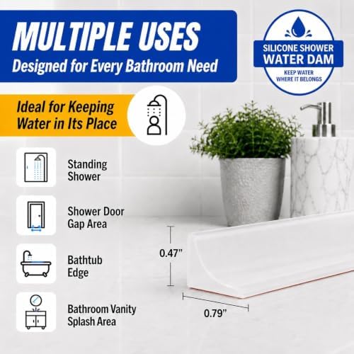 Shower Threshold Water Dam, 67 in Flexible Barrier, Transparent - Image 2