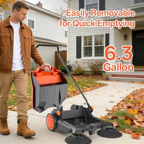 MAXLANDER 26-Inch Walk-Behind Floor Sweeper, Manual Push Cleaner with 6.3-Gallon Dust Container, Adjustable Folding Handle for Garage, Patio, Sidewalk & Yard - Image 4