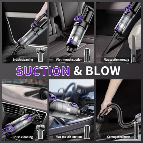 Car Vacuum Portable Cordless, 18000Pa 2 in 1 Cleaner&Air Duster, 130W Brushless Motor Handheld Vacuum Cordless with 7800mAh Battery, LED Light, Multi-Nozzles for Car, Home, Office - Image 3