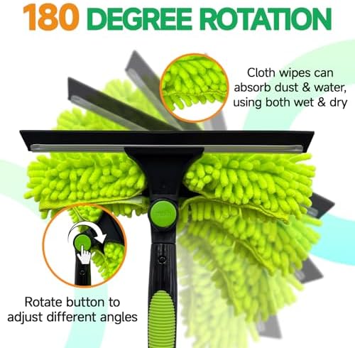 2 in 1 Window Squeegee Cleaner Kit Extension Pole, 152 in, Green - Image 2