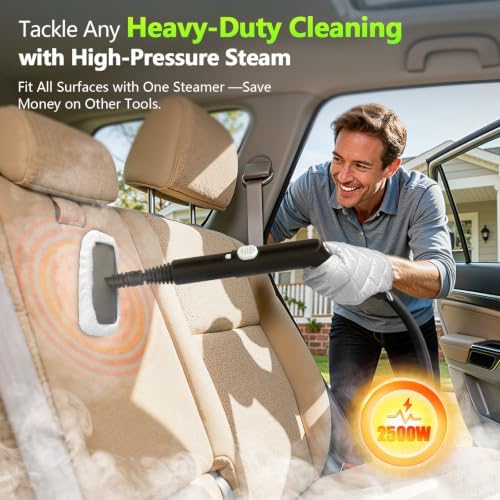 Steam Cleaner, 2500W High Pressure Steam Cleaner with 15PCS Accessories, 10s Heat-Up & 6-Level Adjustable, Handheld Steam Cleaner for Home, Car, Furniture, Small Areas, Carpets, Floor Cleaning (White) - Image 3