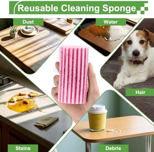 Jeymei Damp Clean Duster Sponge,4Pcs Pink Dust Sponge for Cleaning - Image 4