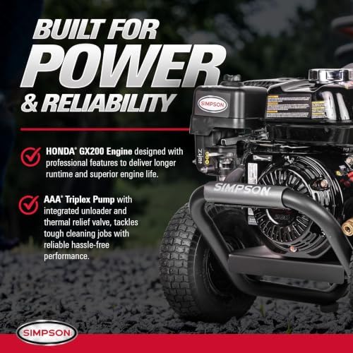 SIMPSON Cleaning PS3228 PowerShot 3300 PSI Gas Pressure Washer, 2.5 GPM, Honda GX200 Engine, Includes Spray Gun and Extension Wand, 5 QC Nozzle Tips, 5/16-inch x 25-foot MorFlex Hose, 49-State - Image 3