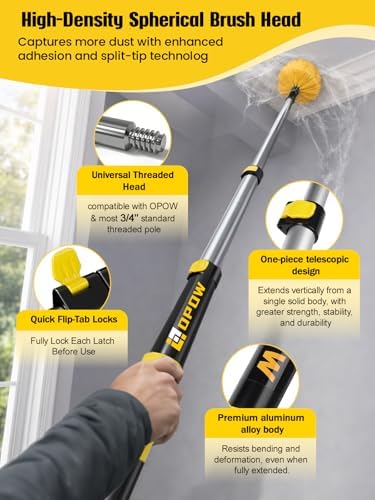 20ft High Reach Cobweb Duster with 5-12ft Extension Pole and 2 Brush Heads - Image 3
