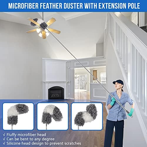 UIMO Microfiber Feather Duster Kit with Extension Pole (30–100") – Bendable Washable Heads, Extendable Dusters for Cleaning Ceiling Fan, High Ceiling, Blinds, Furniture & Cars (5 Pcs) - Image 4