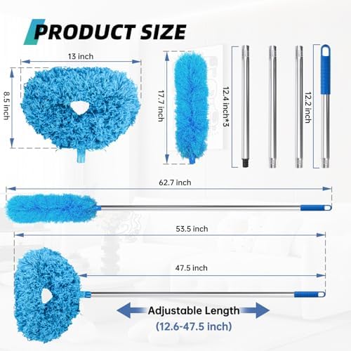 DRQ Ceiling Fan Cleaner Duster with 13-48 in Extension Pole, Blue, 2 Pack - Image 2