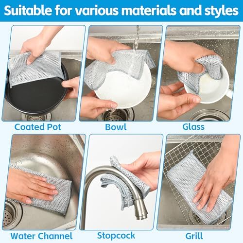 6Pack Multipurpose Wire Dishwashing Rags, Upgrade Non Scratch Wire Dishcloth, for Wet and Dry Use, Reusable Metal Microfiber Cleaning Cloths for Home/Kitchen/Stove - Image 6