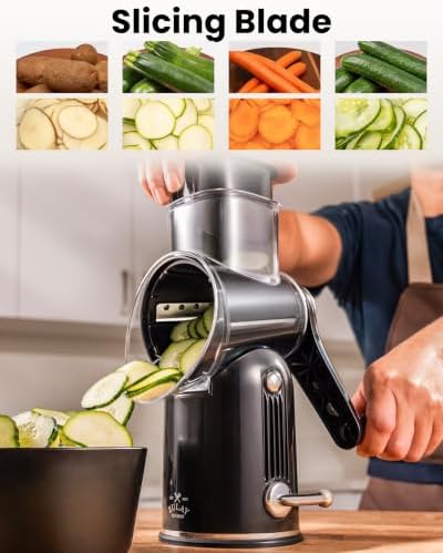 Rotary Cheese Grater Manual Hand Crank 5 Blade Shredder, Classic Black - Image 5