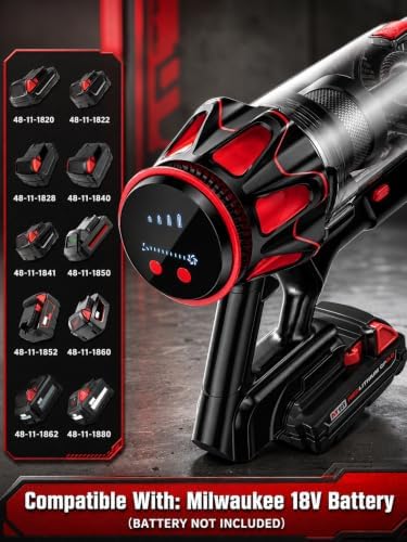 Cordless Vacuum Cleaner for Milwaukee Battery, 45KPA 400W Vacuum Cleaners for Home, Self-Standing Stick Vac w/ LED Display, Anti-Tangle Lightweight Vacuum for Carpet, Floor, Car(Battery Not Included) - Image 3