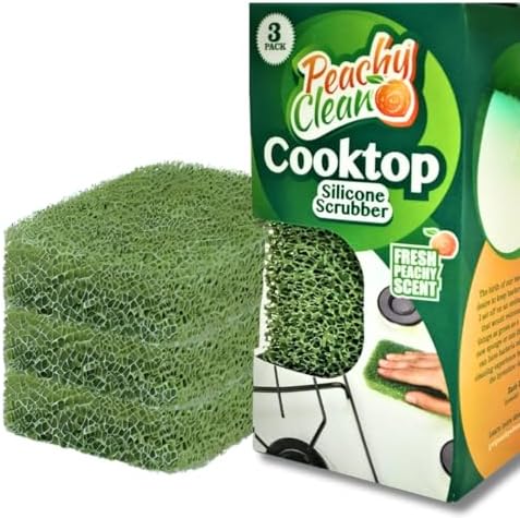 Peachy Clean Silicone Cooktop Sponge Scrubbers, Fresh Peach Scent, Non-Scratch, Odor-Resistant, Durable Household Cleaning Sponges for Dishes, Sinks, & Counter Tops Sponge, 3Pk by PeachyClean