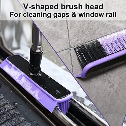 Grout Cleaner Brush with Long Handle, V-Shaped Floor Scrub Brush Swivel Grout Brush Stiff Bristle Floor Grout Scrubber for Bathroom, Tile Line, Crevice, Kitchen, Wall, Deck, Garage (Purple) - Image 6