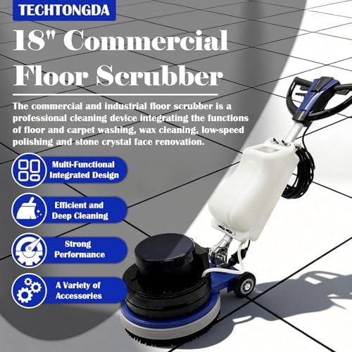 TECHTONGDA 18"Commercial Floor Scrubber Industrial Floor Buffer Machine Buffer Heavy Duty Floor Grinder Polisher Machine Carpet Cleaning Machine with Weighing Iron Clean/Grind/Polish/Wax 110V - Image 2