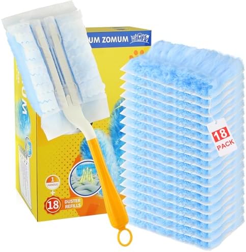 Duster Refills for Swiffer Dusters，Strong Static Dust Removal，Duster Refill Replacement Head for Electronics, Furniture, Blinds（18 PCS+1Handle） by Zomum