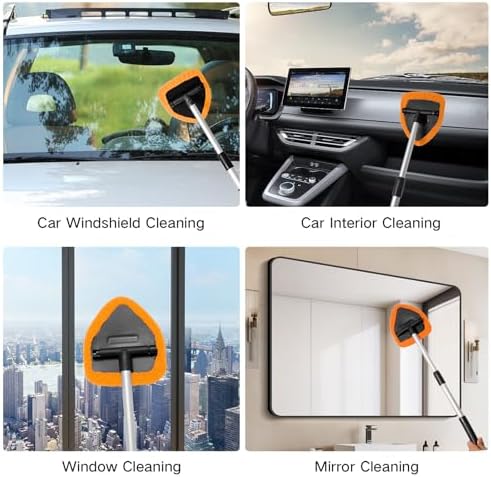 Qydipclin 10pcs Windshield Cleaner Tool, Car Window Cleaning Wash Kit with 4 Reusable Microfiber Pads 1 Spray Bottle and Extendable Handle Auto Glass Wiper Kit, Orange - Image 6