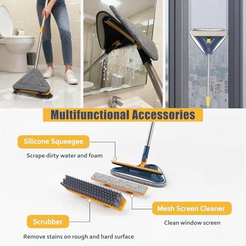 Wall Cleaner Mop with Long Handle, 5-in-1 Walls Cleaner Mops with 6 Replacement Microfiber Chenille Pads, Squeegee, Scrubber for Painted Walls, Window, Floor, Baseboards - Image 4