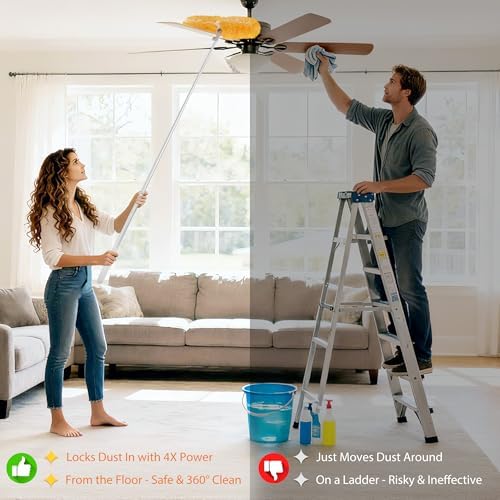 6 ft Extendable Duster Handle with 20 Pcs, 360° Heavy Duty Duster Refills Kit for Swiffer, 4X Electrostatic Microfiber for Cleaning Home, Effortlessly Reach Ceilings, Fans & Hard-to-Reach Areas - Image 4