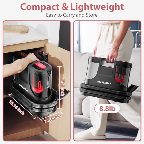 Upholstery Carpet Cleaner, MUJERBAY 15Kpa Portable Spot and Stain Cleaner Shampooer, Easy Move with Handle, 1.5-inch Deep Cleaning Machine for Couch, Stairs, Car and Pet Messes. (Black) - Image 6