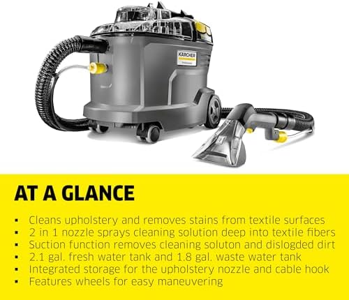 Kärcher Puzzi 8/1 C Commercial Carpet Extractor 12.5 PSI - Spot Cleaner, Stain Remover, Area Rugs, Car and Auto Detailing, Carpet and Upholstery Cleaner - Onboard Accessory Storage - 3.9 Gallon Tank - Image 2