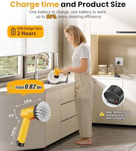 Electric Spin Scrubber Q4, 5000mAh Large Battery, 248-Min Runtime, 600RPM - Image 5