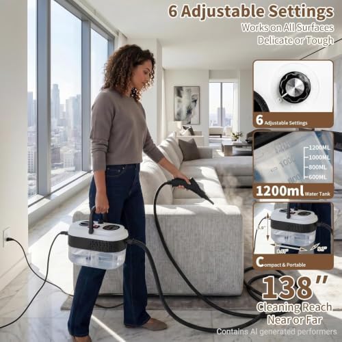 Steam Cleaner Handheld High Pressure, Portable High Power Steam Cleaner, Handheld Steam Cleaner Cleaning Grout With Large Water Tank & 18 Accessories For Car Floor Black - Image 3