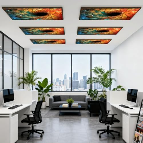 6 Pcs Fluorescent Light Covers for Ceiling Lights Colorful stained glass spiral computer generated abstract 3D rendering Magnetic Decorative Shade Filters 4x2 ft for Classroom Office Hospital Decor - Image 6