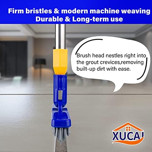 Long Handle Grout Brush for Floor to Wall Grout Line Cleaning,No Knees Floor Scrub Brush with Stiff Bristles for Tile,Shower,Bathroom,Toilet by XUCAI Household Cleaning Supplies-Dreamy Blue - Image 3