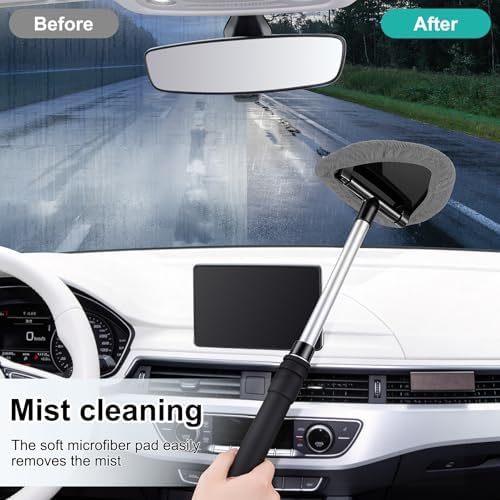 JUSTTOP Windshield Cleaner Tool, Car Interior and Exterior Window Cleaning Kit with Extendable Handle & 4 Reusable Microfiber Pads, Auto Glass Wiper Brush Kit for Car & Home Windows (Grey) - Image 6