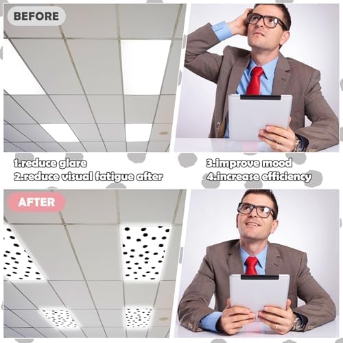 6Pcs Classroom Fluorescent Magnetic Light Covers,2x4 FT Black Polka Dot - Image 5
