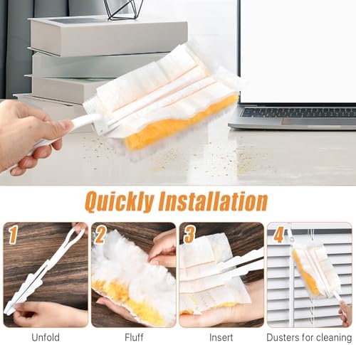 100 Pcs Duster Refills Bulk, Thickened Duster Refill Electrostatic Duster Head, Duster Refills for Cleaning with 2 Long Handles, 2 Short Handles, Disposable Duster Refills for Blinds(Yellow) - Image 5