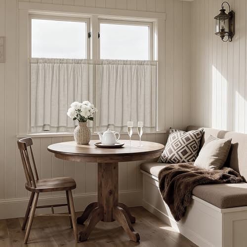 Linen Cafe Curtains 24 Inch Long for Kitchen Small Window 2 Panels - Image 3