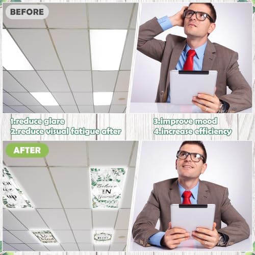 4pcs Classroom Fluorescent Magnetic Light Covers,4x2Ft Eucalyptus Style - Image 5
