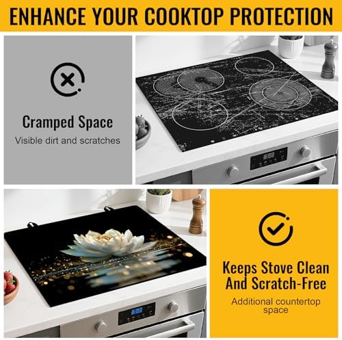 NYZE Stove Top Cover for Electric Stove 28x20 Inch Silicone Stove Topper & Protector, Scratch-Resistant Decorative Kitchen Mat for Electric/Glass Stove Top (White Lotus Water) - Image 5