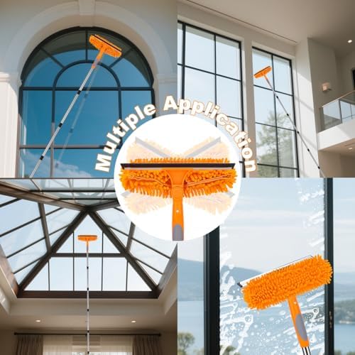 Window Squeegee Cleaner Tool with Extension Pole: 2-in-1 Window Cleaning Kit - 86.6 Inch Telescopic Long Window Cleaning Tool for High Windows Glass with 2 Microfiber Cloth & Squeegee Blade - Image 7