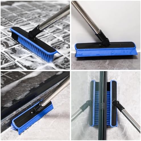 Grout Cleaner Brush with Long Handle, V-Shaped Floor Scrub Brush Swivel Grout Brush Stiff Bristle Floor Grout Scrubber for Bathroom, Tile Line, Crevice, Kitchen, Wall, Deck, Garage (Blue) - Image 2