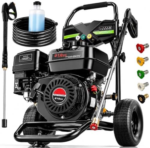 4200PSI Gas Pressure Washer 4.0GPM Gas Power Washer Gas Powered Washing Machine Commercial High Pressure Washer with 32ft Hose Reel&5 Nozzles for Patio Garden Yard Vehicle,EPA/CARB/ETL by SOORAITON