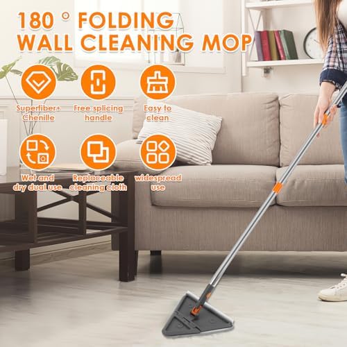 Wall Mop with Long Handle, 80 inches Upgraded Telescopic Wall Cleaning Mop for Dry Wet Use, Multipurpose 180 Degree Collapsible Baseboard Cleaner Tool for Cleaning Window Cabinet - Image 7