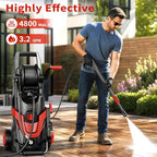 2026Upgraded 4800 MAX Pressure Washer w/5 Quick Connect Nozzles, 35ft Power Cord w/GFCI, Inlet Hose & Filter& Soap Tank for Cars/Driveways/Home Cleaning, Bright Red - Image 2