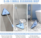 NEWE Wall Washer Mop with 80 Inch Long Handle, Wall and Ceiling Cleaner, 180° Folding Wall Scrubber with Long Handle, Triangle Baseboard Scrubber, 4 Chenille Duster & 2 Microfiber Pads - Image 3