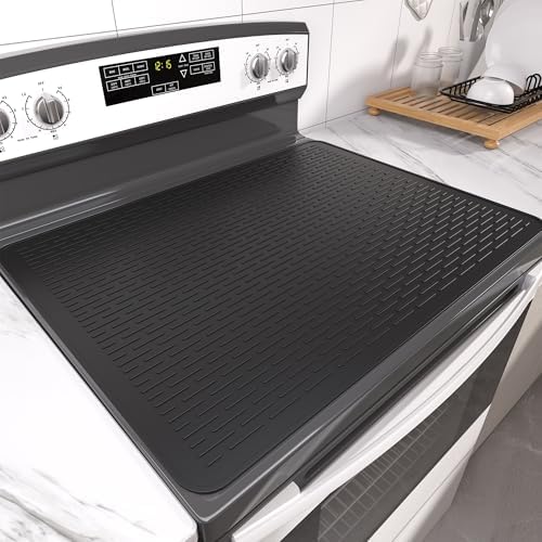Stove Top Cover for Electric Stove- Range Covers for Electric Stove,Silicone XXL Dish Drying Mat, Glass Cooktop Covers, Flat RV Range top Mats (Black, 28"x20") by Anenva
