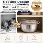 WEPSEN Mixing Bowls Set, 25PCS Khaki Mixing Bowls With Lids Set Stainless Steel Kitchen Large Nesting Metal Bowl 7QT to 1.5QT, Measuring Cups and Spoons for Prepping Cooking Serving - Image 3