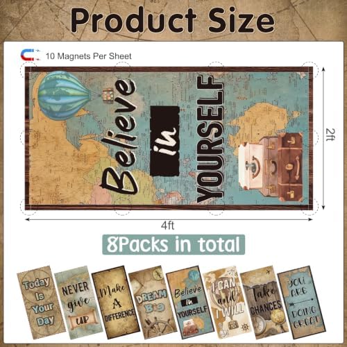 8Pcs Classroom Fluorescent Magnetic Light Covers,2x4 FT Vintage Travel Map - Image 2