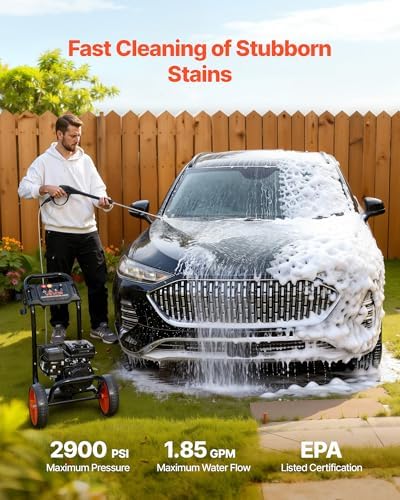 VEVOR Gas Pressure Washer 2900 PSI and 1.85 Max GPM, Upgrade Aluminum Pump with Spray Gun and Wand, 4 Nozzle Set, Low Profile Power Washer for Cars, Fences, Driveways, Homes, Patios, Furniture - Image 2