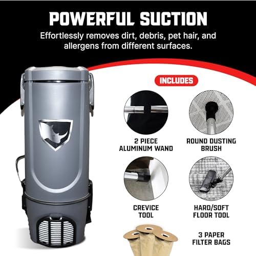 Commercial Lightweight Backpack Bagged Vacuum Cleaner, for Carpet and Hard Floors, 50-Foot Cord, by Rhino - Image 3