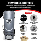 Commercial Lightweight Backpack Bagged Vacuum Cleaner, for Carpet and Hard Floors, 50-Foot Cord, by Rhino - Image 3