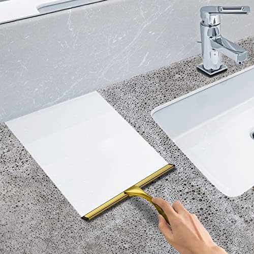 All-Purpose Stainless Steel Shower Squeegee for Shower Doors with 2 Adhesive Hooks, Bathroom Cleaner Tool Household Window Mirror Squeegee for Home Cleaning, Glass Door, Tile Wall, Car, 10 Inch Golden - Image 5
